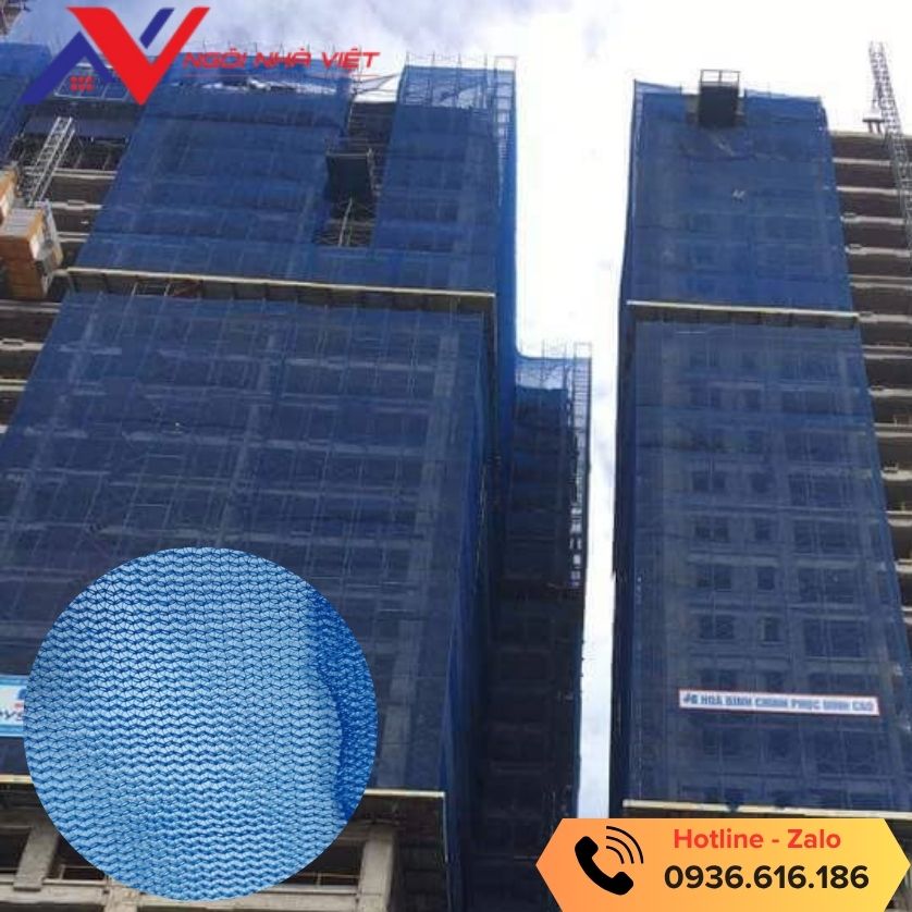 Lưới bao che xanh dương dùng bao che chắn bụi cho công trình