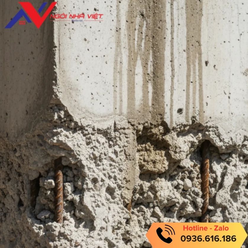 Cốt thép bị gỉ do lớp bê tông bảo vệ không đủ dày