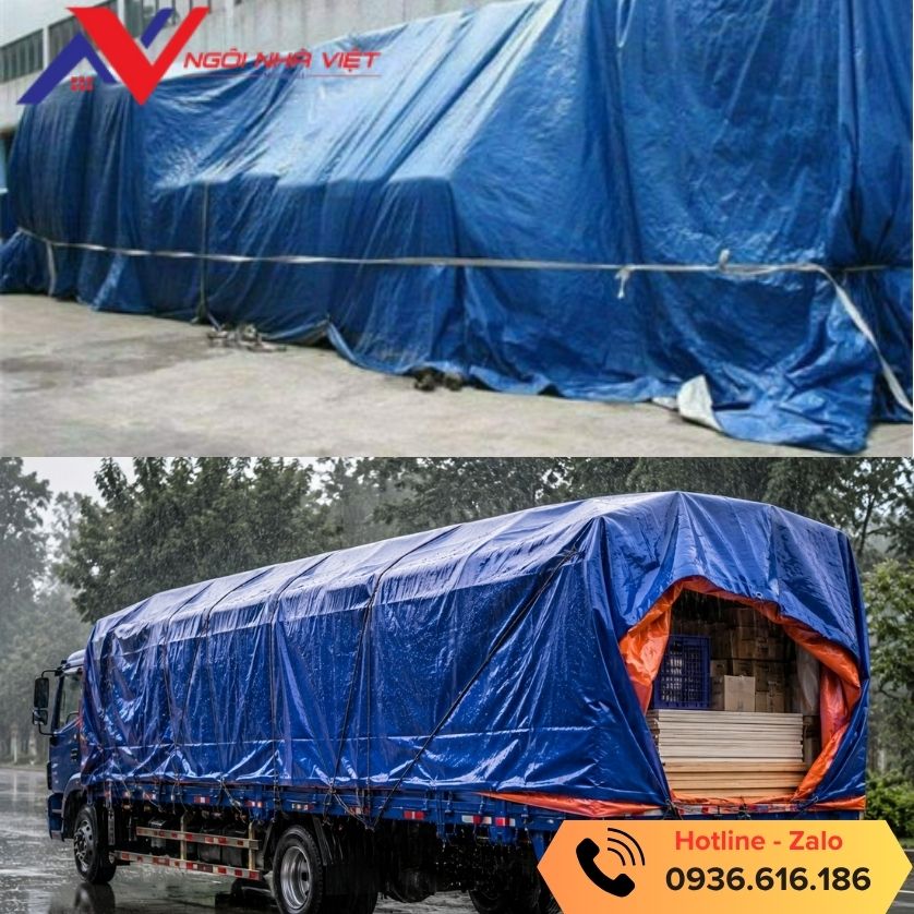 Bạt xanh cam dùng che chắn hàng hóa trong vận tải, kho bãi Bạt xanh cam dùng che chắn hàng hóa trong vận tải, kho bãi