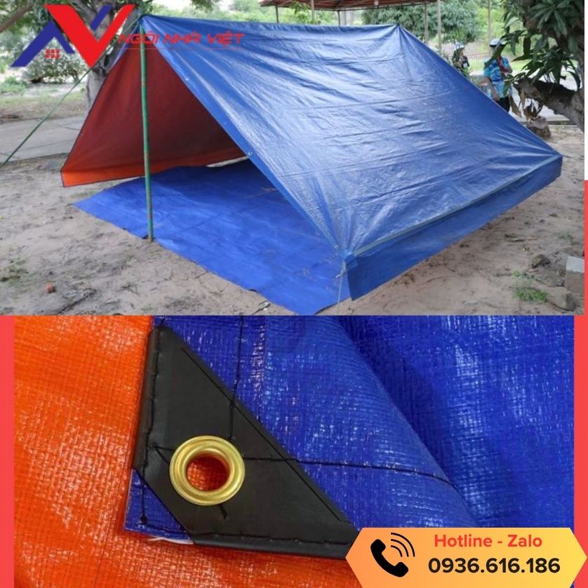 Bạt xanh cam làm mái hiên, lều trại phải được căng đều và không bị động nước Bạt xanh cam làm mái hiên, lều trại phải được căng đều và không bị động nước
